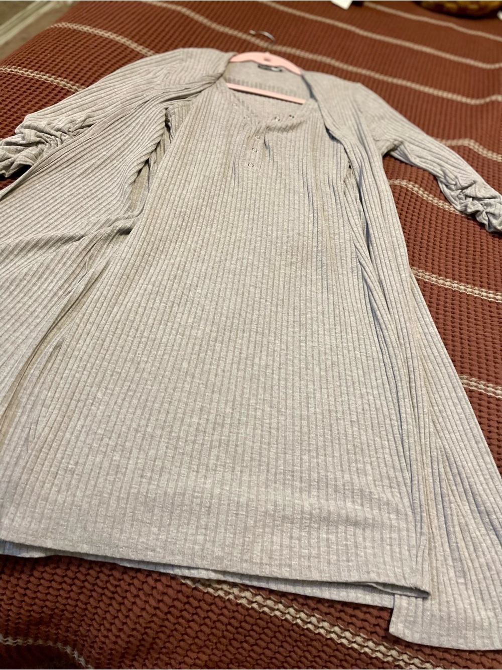 Fashion Nova Light Gray Ribbed Cardigan & Tank Set